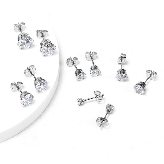 5 Pairs Basic Modern Style Geometric Inlay Stainless Steel Zircon Ear Studs