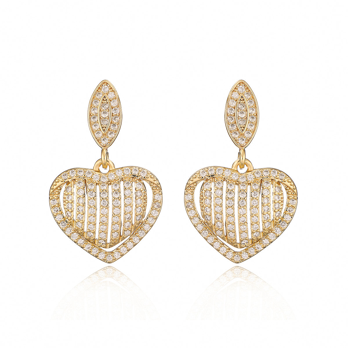 1 Pair Simple Style Commute Heart Shape Plating Inlay Copper Zircon 18k Gold Plated Drop Earrings