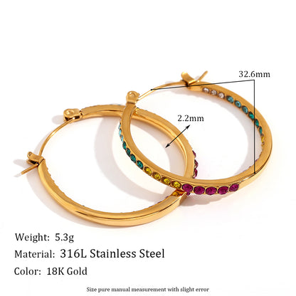 1 Pair Simple Style Classic Style Color Block Plating Inlay Stainless Steel Rhinestones 18k Gold Plated Earrings