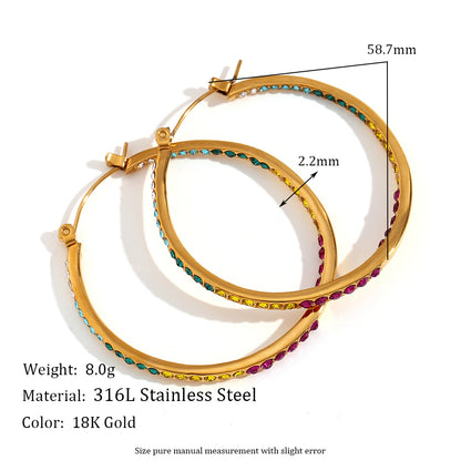 1 Pair Simple Style Classic Style Color Block Plating Inlay Stainless Steel Rhinestones 18k Gold Plated Earrings