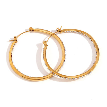 1 Pair Simple Style Classic Style Color Block Plating Inlay Stainless Steel Rhinestones 18k Gold Plated Earrings