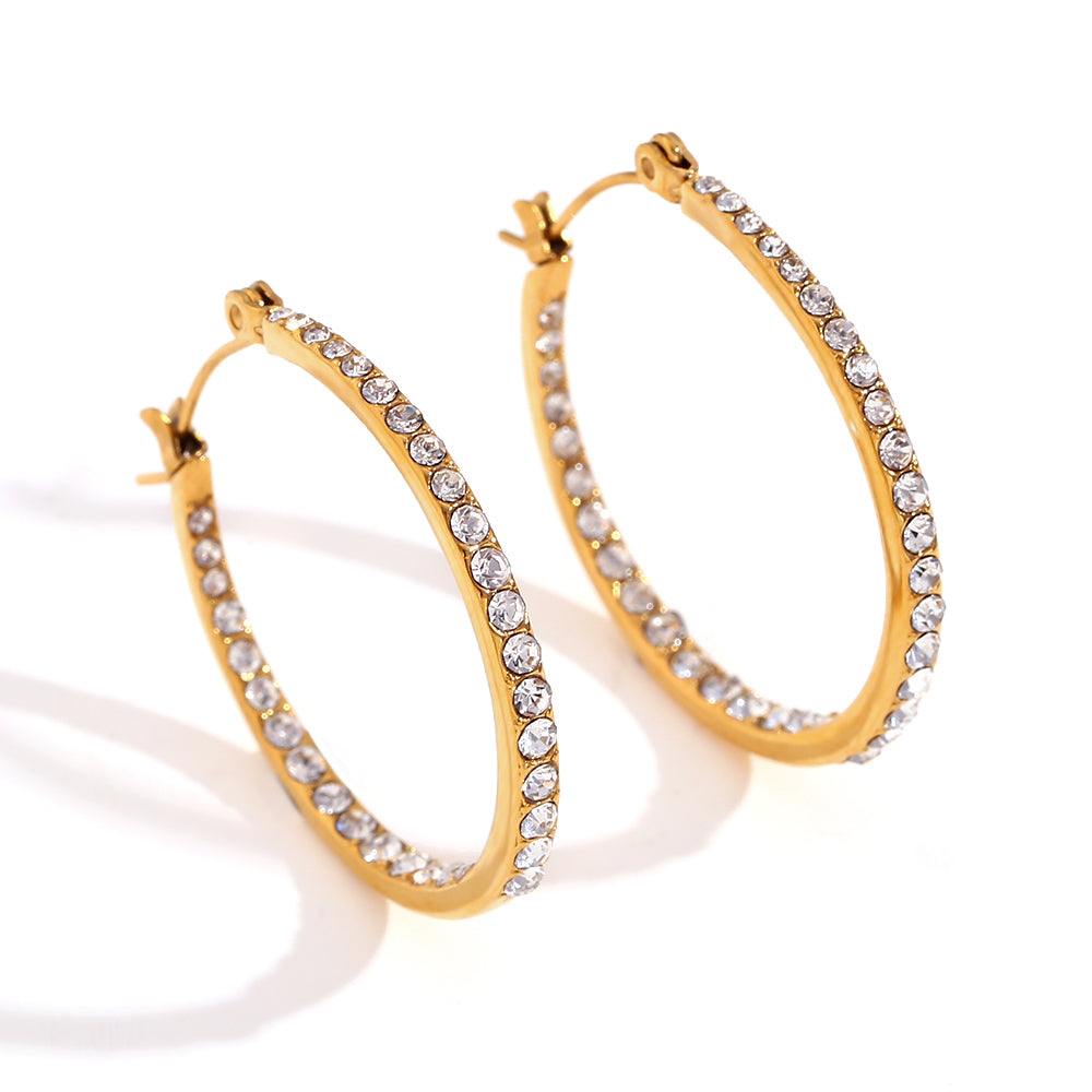 1 Pair Simple Style Classic Style Color Block Plating Inlay Stainless Steel Rhinestones 18k Gold Plated Earrings