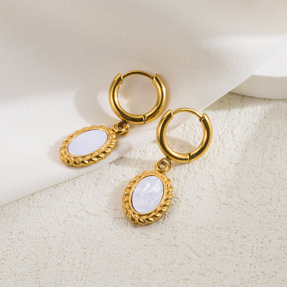 1 Pair Retro Oval Plating Stainless Steel 18k Gold Plated Drop Earrings