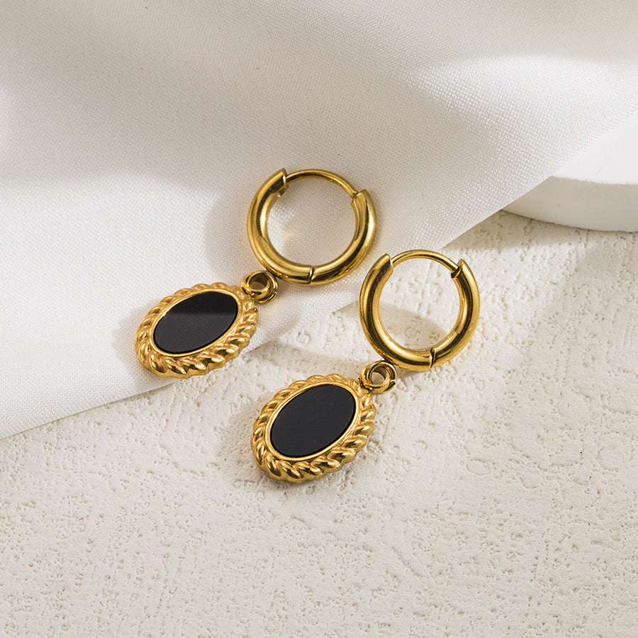 1 Pair Retro Oval Plating Stainless Steel 18k Gold Plated Drop Earrings