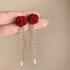 1 Pair Simple Style Classic Style Flower Inlay Flocking Rhinestones Pearl Drop Earrings