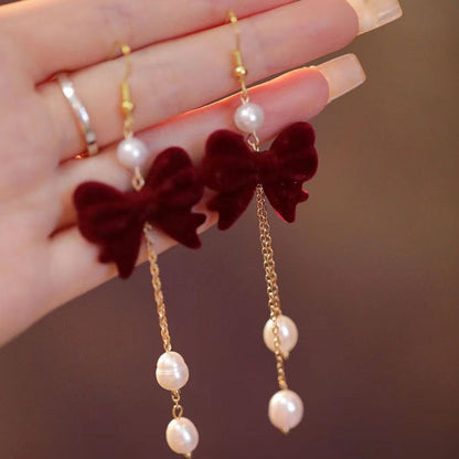 1 Pair Simple Style Classic Style Flower Inlay Flocking Rhinestones Pearl Drop Earrings