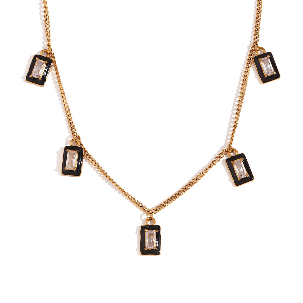 Wholesale Simple Style Classic Style Square Stainless Steel Plating Inlay 18k Gold Plated Rhinestones Necklace