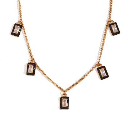 Wholesale Simple Style Classic Style Square Stainless Steel Plating Inlay 18k Gold Plated Rhinestones Necklace