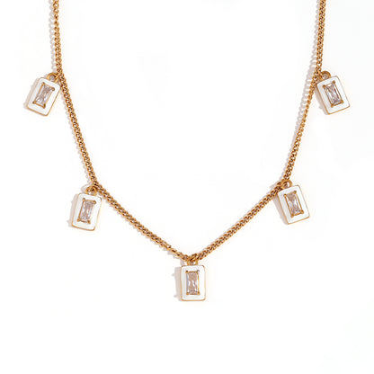 Wholesale Simple Style Classic Style Square Stainless Steel Plating Inlay 18k Gold Plated Rhinestones Necklace