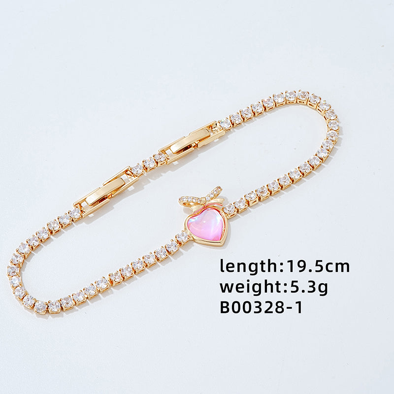 Luxurious Heart Shape Copper Plating Inlay Zircon White Gold Plated Gold Plated Bracelets