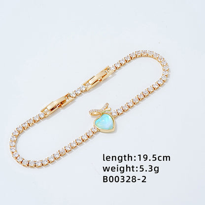 Luxurious Heart Shape Copper Plating Inlay Zircon White Gold Plated Gold Plated Bracelets