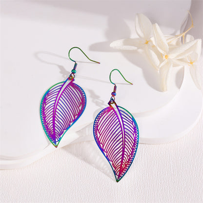 1 Pair Retro Simple Style Peacock Leaves Plating Stainless Steel 18k Gold Plated Drop Earrings