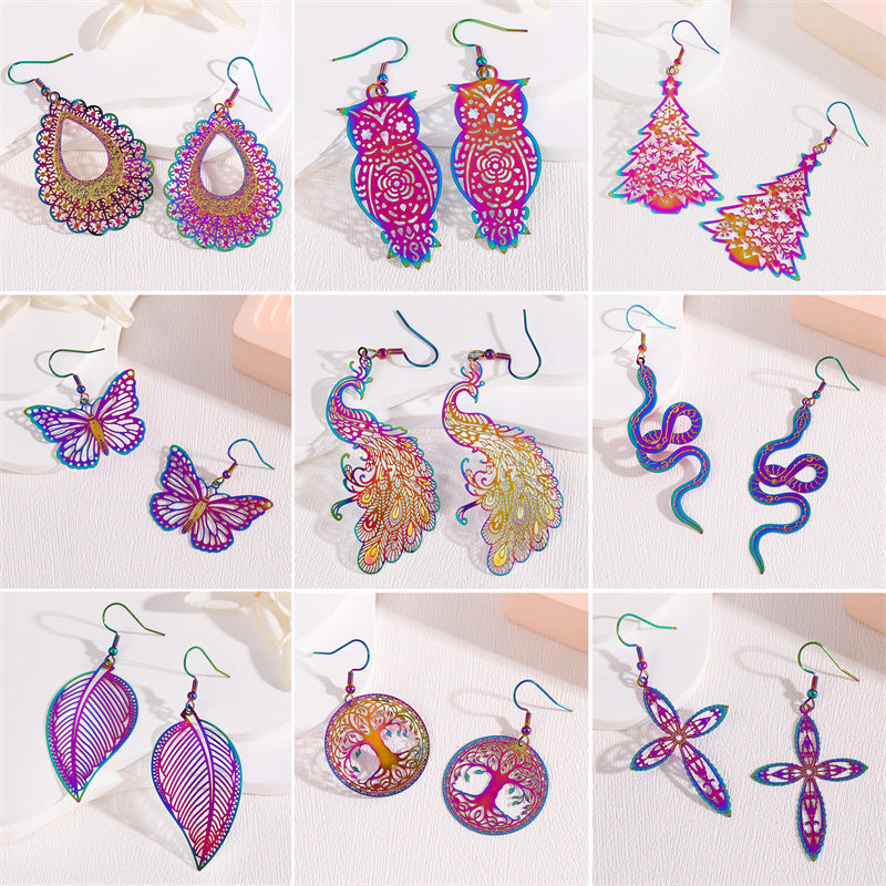 1 Pair Retro Simple Style Peacock Leaves Plating Stainless Steel 18k Gold Plated Drop Earrings