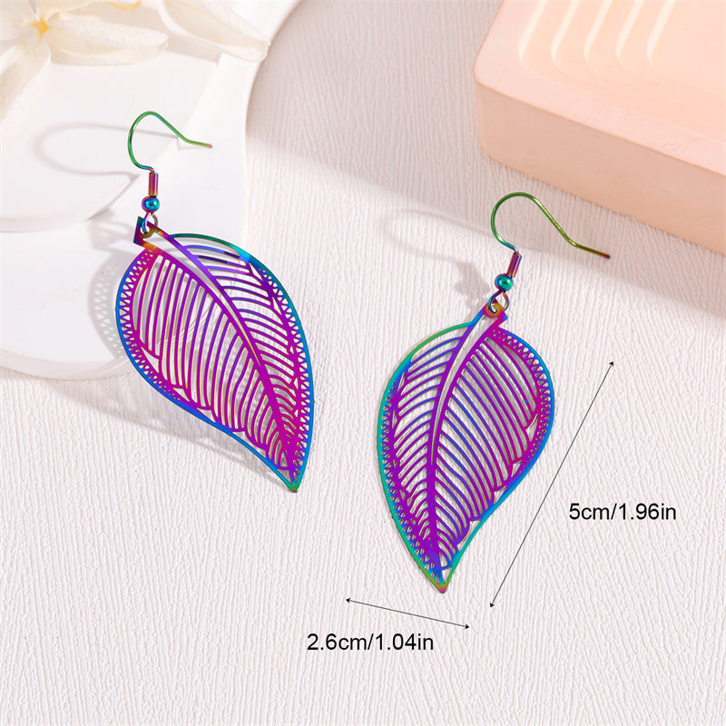 1 Pair Retro Simple Style Peacock Leaves Plating Stainless Steel 18k Gold Plated Drop Earrings