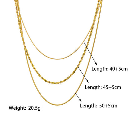 Wholesale Simple Style Commute Solid Color Titanium Steel Plating 18k Gold Plated Three Layer Necklace