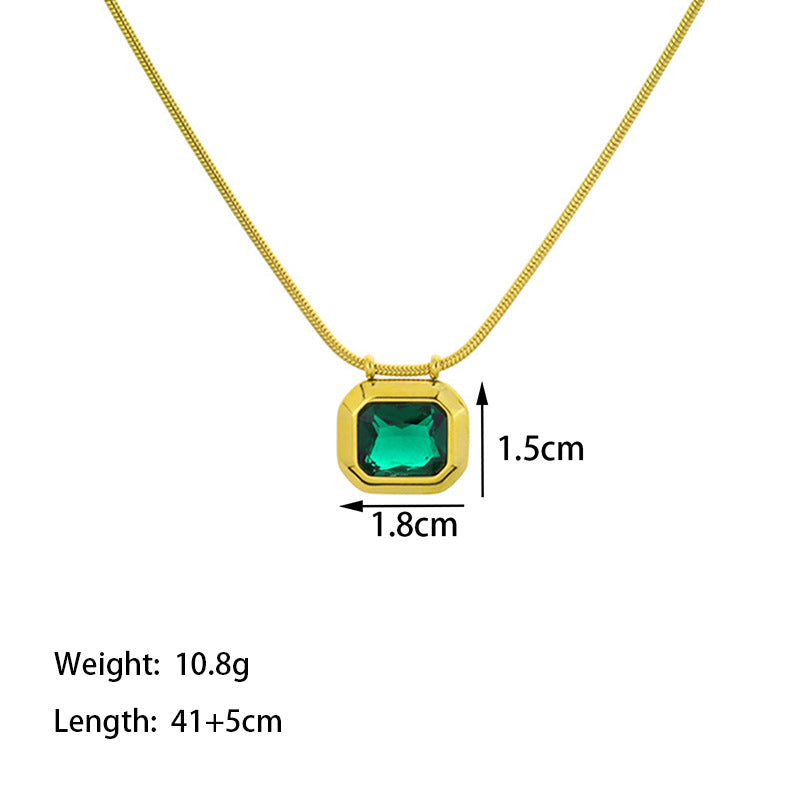 Wholesale Vintage Style Square Titanium Steel Plating Inlay 18k Gold Plated Artificial Gemstones Pendant Necklace