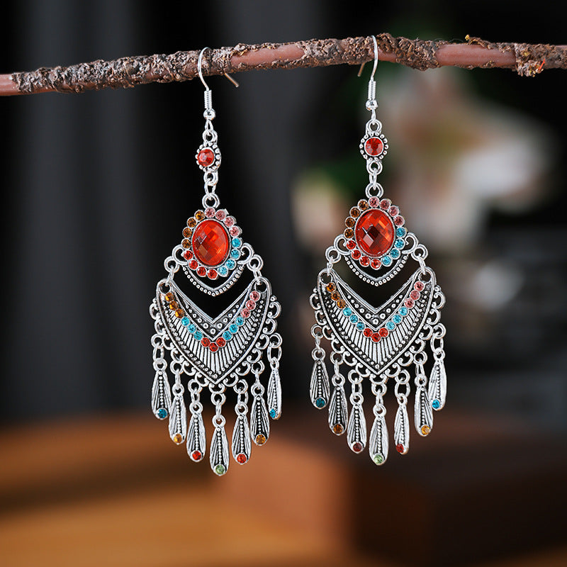 1 Pair Ethnic Style Geometric Metal Plating Rhinestones Women's Drop Earrings