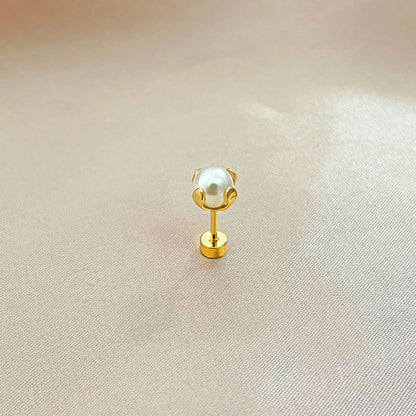 Simple Style Round Stainless Steel Plating Inlay Pearl Ear Studs 1 Piece