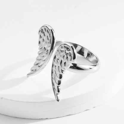 Retro Roman Style Hand Heart Shape Wings Stainless Steel Titanium Steel Plating Open Rings