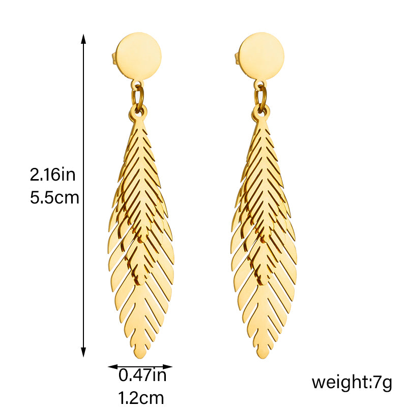 1 Pair Streetwear Leaves Plating Titanium Steel 18k Gold Plated Drop Earrings