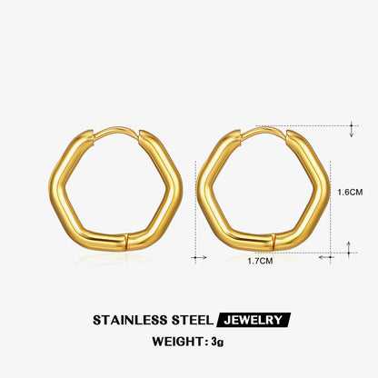 1 Pair Simple Style Hexagon Plating Stainless Steel 18k Gold Plated Earrings