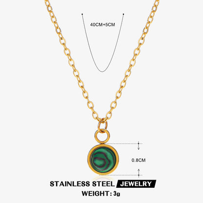 Simple Style Streetwear Round Stainless Steel Plating Inlay Malachite Turquoise 18k Gold Plated Pendant Necklace