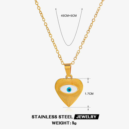 Streetwear Devil's Eye Heart Shape Stainless Steel Enamel Plating 18k Gold Plated Necklace