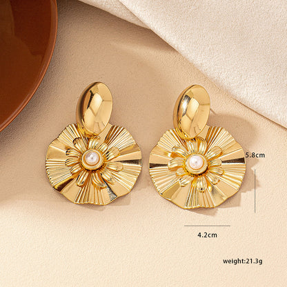 1 Pair Elegant Streetwear Geometric Flower Plating Inlay Alloy Artificial Pearls Drop Earrings