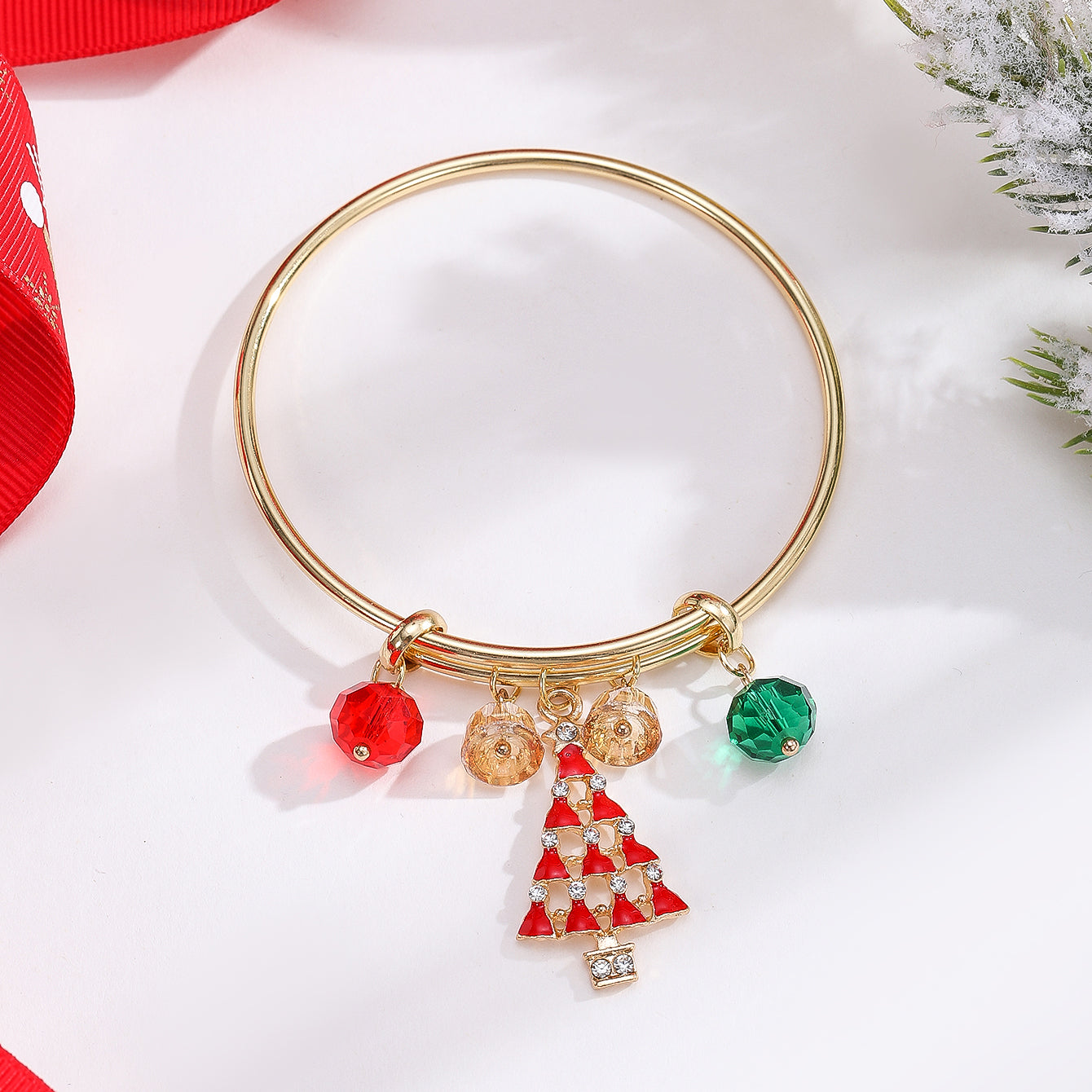 Casual Christmas Streetwear Christmas Tree Santa Claus Alloy Inlay Crystal Gold Plated Women's Bangle