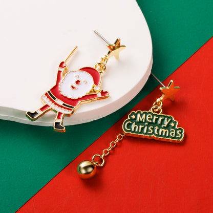 1 Pair Cute Streetwear Christmas Tree Santa Claus Snowflake Enamel Inlay Alloy Rhinestones Drop Earrings