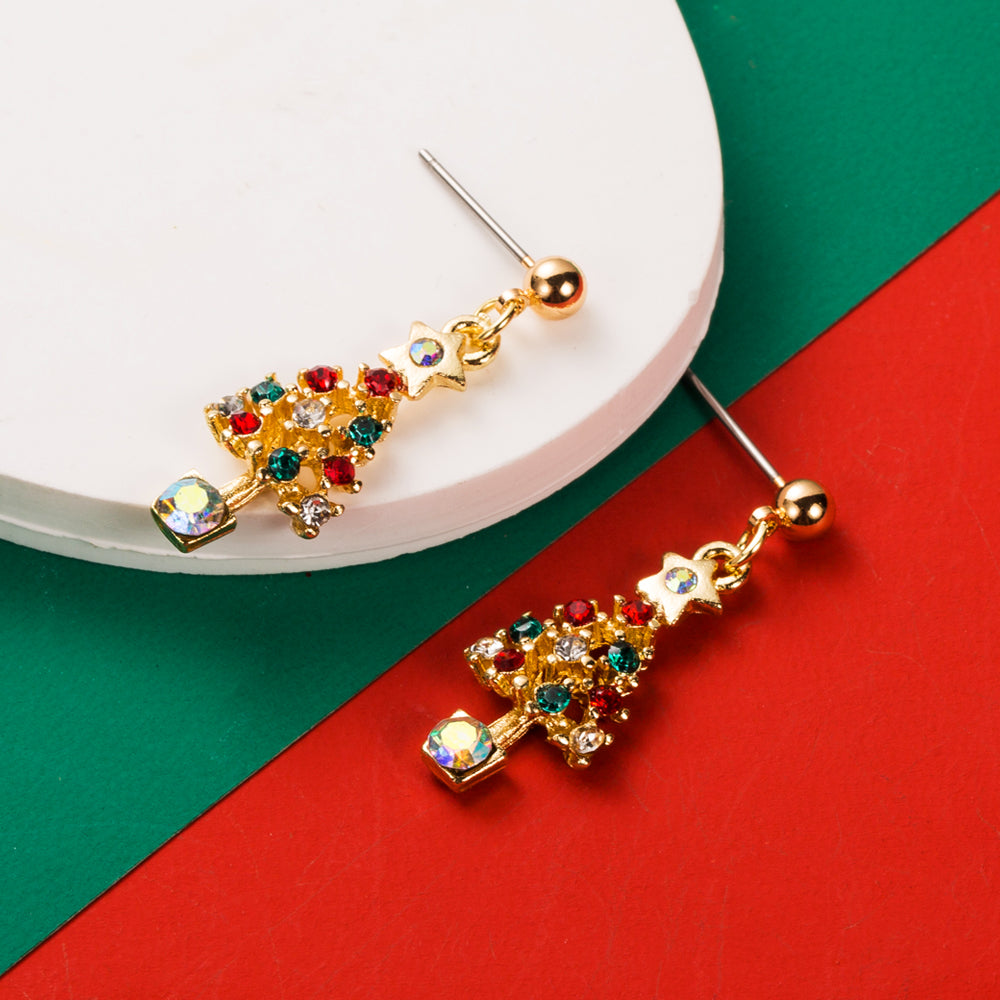 1 Pair Cute Streetwear Christmas Tree Santa Claus Snowflake Enamel Inlay Alloy Rhinestones Drop Earrings