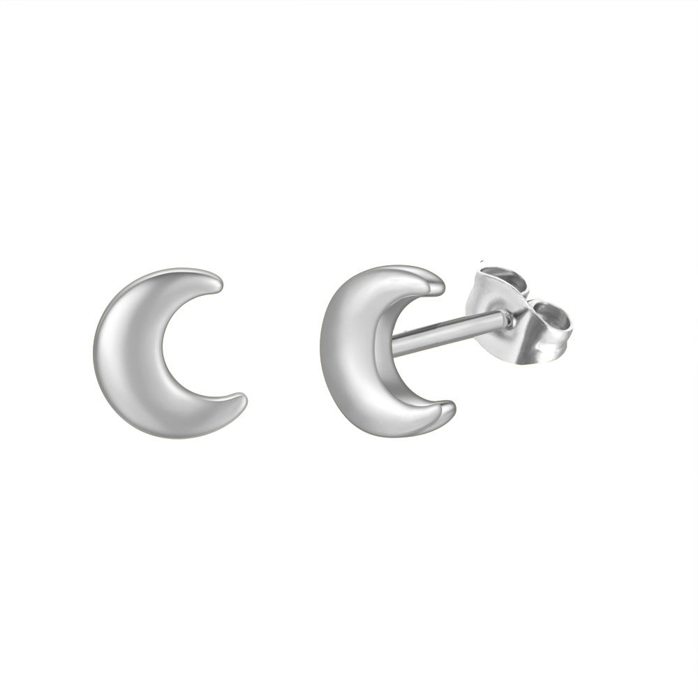 1 Pair Casual Basic Geometric Moon Heart Shape Titanium Steel Ear Studs