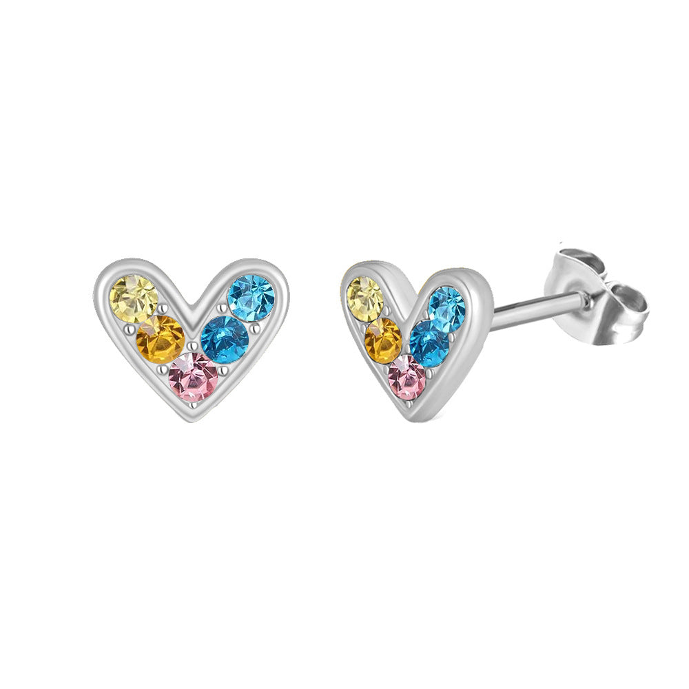 1 Pair Elegant Heart Shape Inlay Titanium Steel Zircon Ear Studs