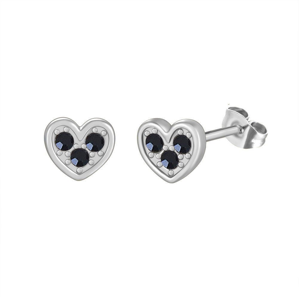 1 Pair Elegant Heart Shape Inlay Titanium Steel Zircon Ear Studs