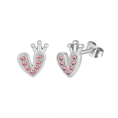 1 Pair Elegant Heart Shape Inlay Titanium Steel Zircon Ear Studs