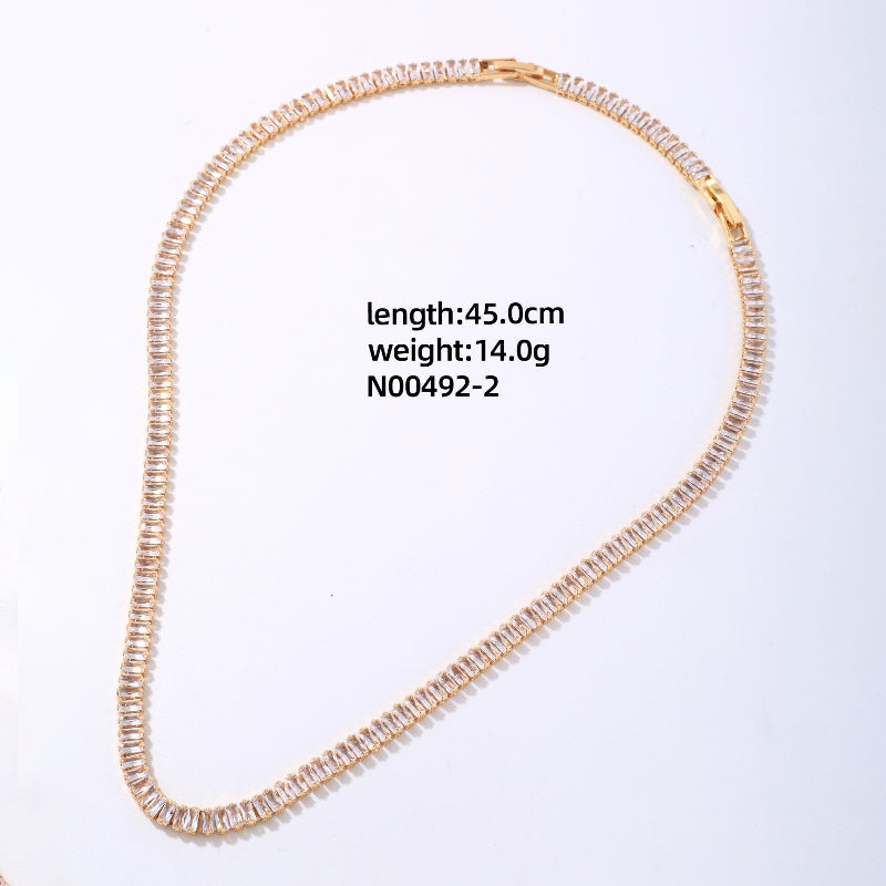 Simple Style Classic Style Square Copper Plating Chain Inlay Zircon Gold Plated Silver Plated Necklace