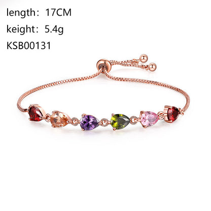 Elegant Modern Style Geometric Round Water Droplets Copper Inlay Zircon Rose Gold Plated Bracelets