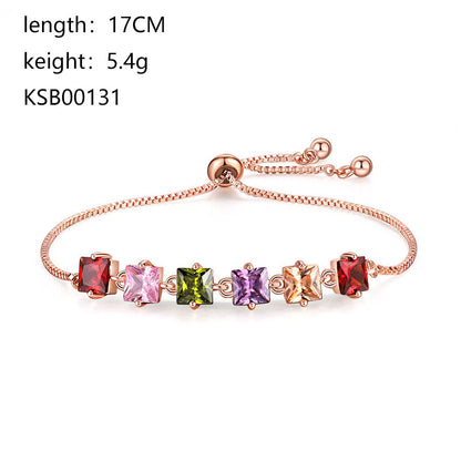 Elegant Modern Style Geometric Round Water Droplets Copper Inlay Zircon Rose Gold Plated Bracelets