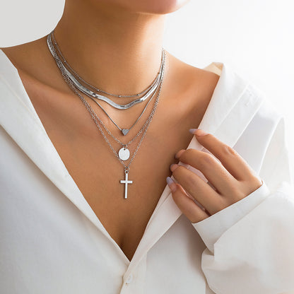 Casual Simple Style Commute Irregular Cross Round Alloy Copper Pendant Necklace