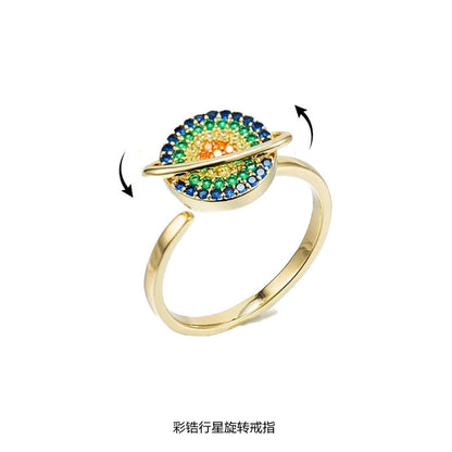 Fashion Planet Copper Gold Plated Zircon Open Ring