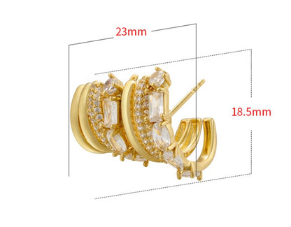 1 Pair Ig Style C Shape Layered Plating Inlay Copper Zircon 18k Gold Plated Ear Studs