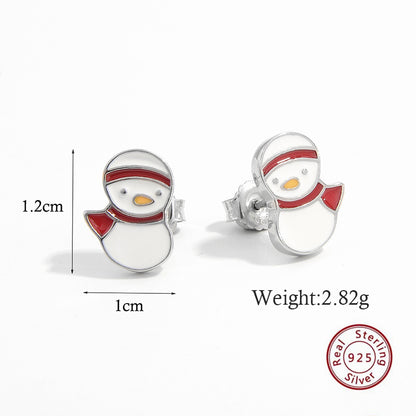 1 Pair Cute Snowman Epoxy Plating Sterling Silver White Gold Plated Rhodium Plated Drop Earrings