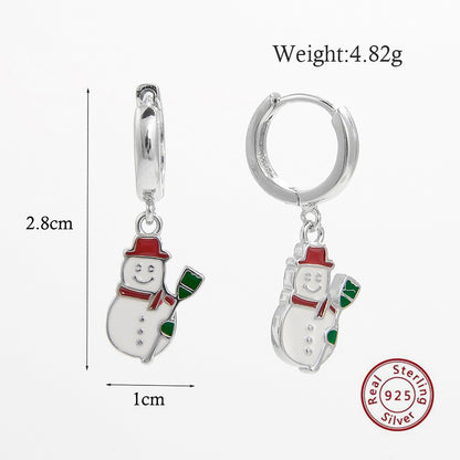 1 Pair Cute Snowman Epoxy Plating Sterling Silver White Gold Plated Rhodium Plated Drop Earrings