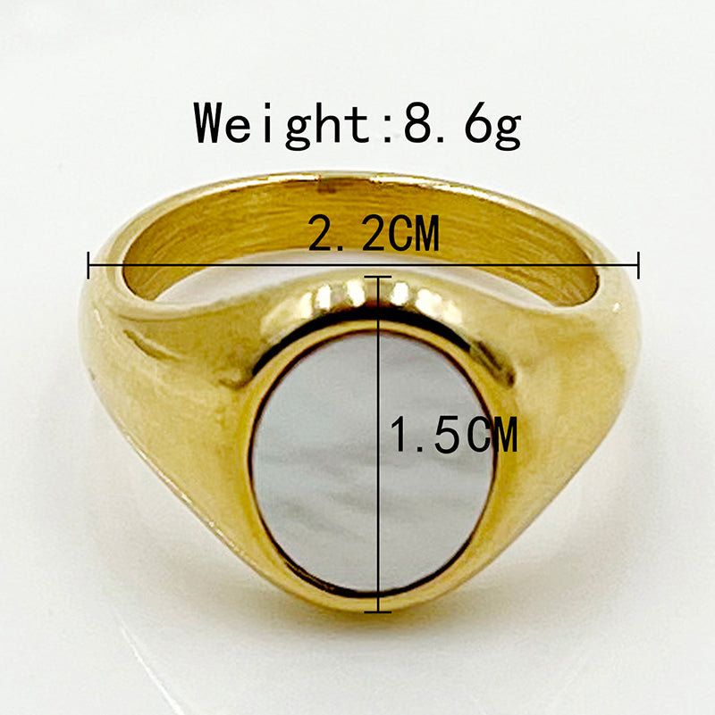 Modern Style Round Moon Butterfly Stainless Steel Plating Inlay Shell 14k Gold Plated Rings