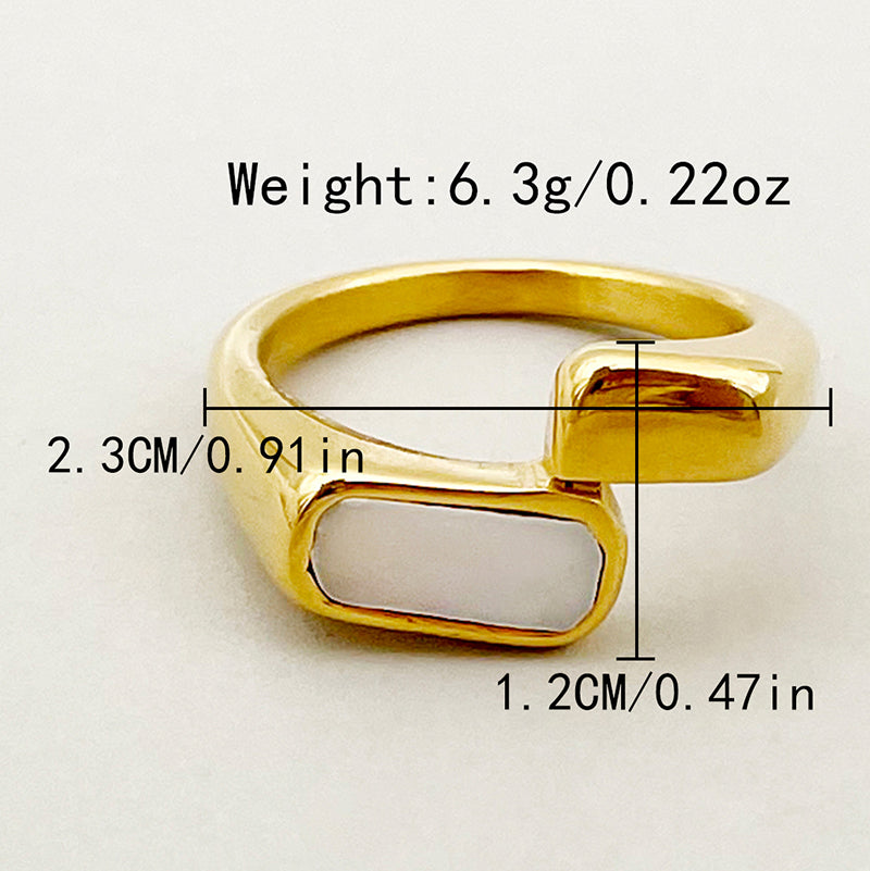 Modern Style Round Moon Butterfly Stainless Steel Plating Inlay Shell 14k Gold Plated Rings