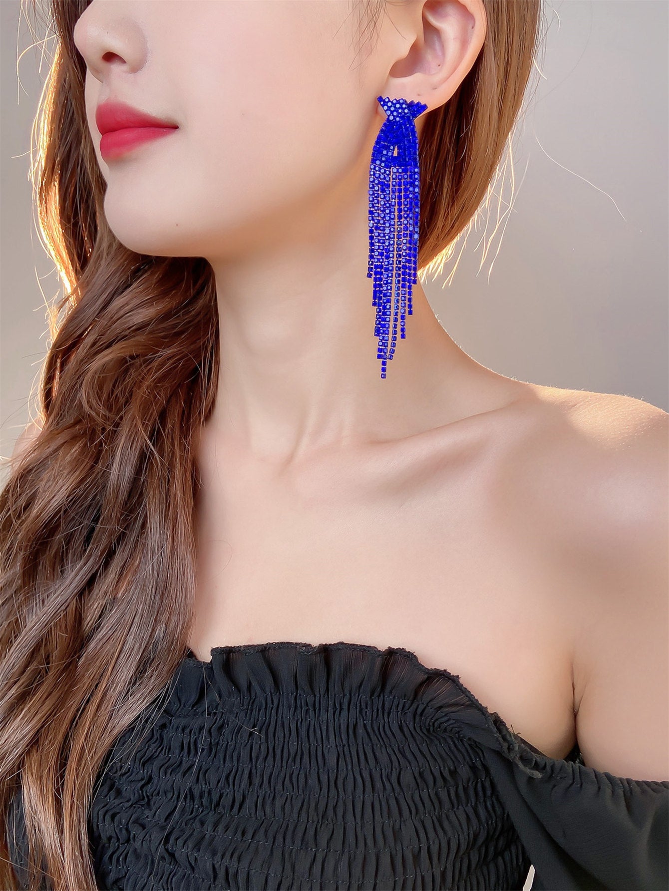 Retro Tassel Alloy Rhinestone Rhinestones Earrings