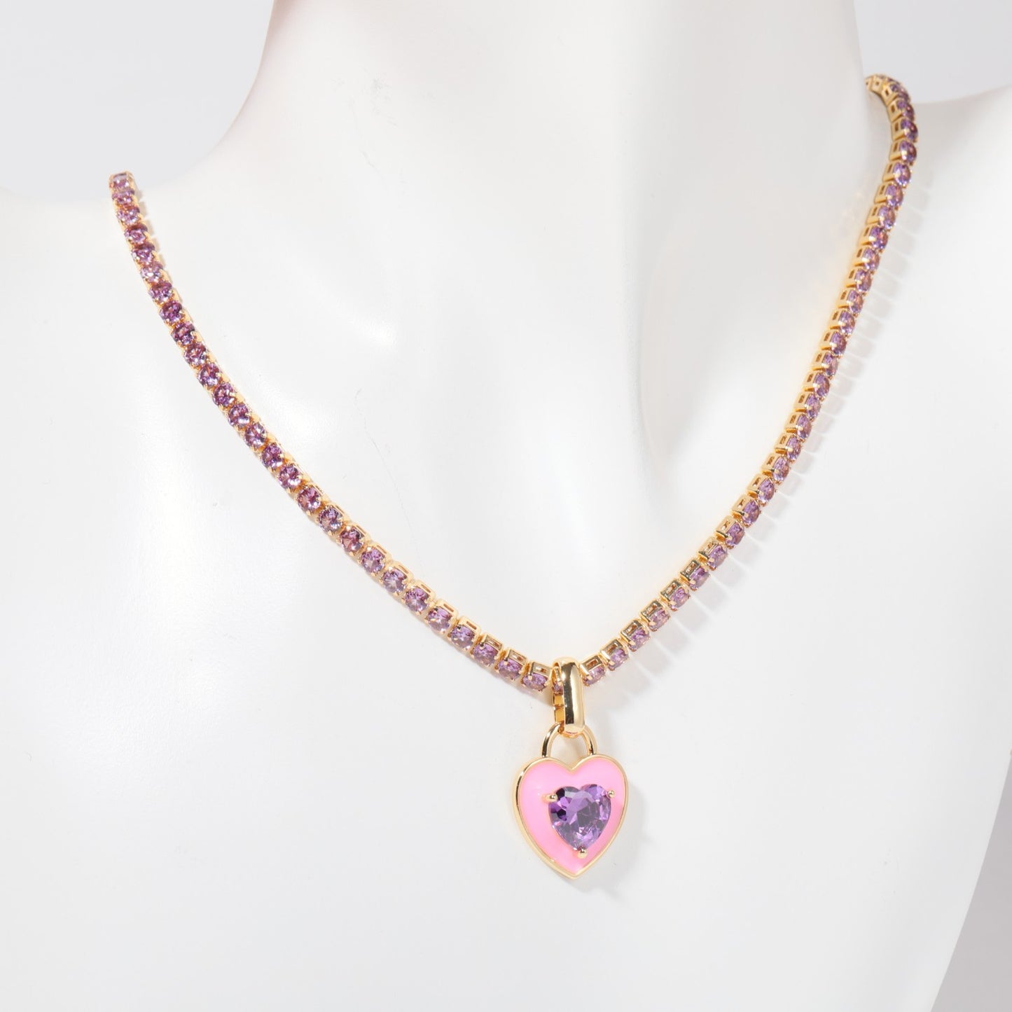 Elegant Sweet Heart Shape Copper Plating Inlay Zircon 18k Gold Plated Pendant Necklace