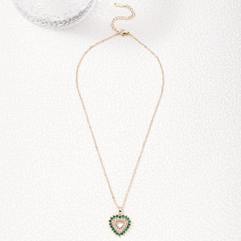 Elegant Heart Shape Copper Plating Inlay Zircon Gold Plated Pendant Necklace