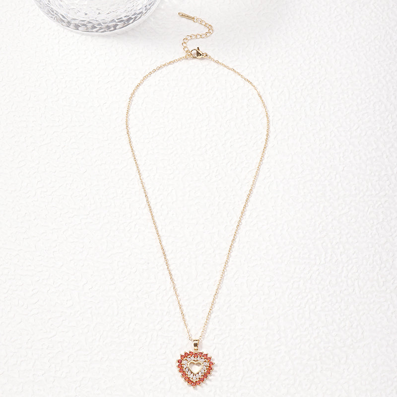 Elegant Heart Shape Copper Plating Inlay Zircon Gold Plated Pendant Necklace