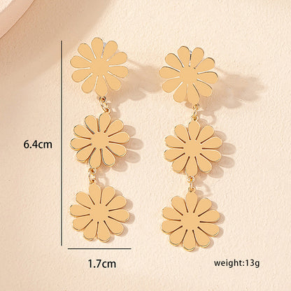 1 Pair Elegant Geometric Flower Plating Alloy Drop Earrings